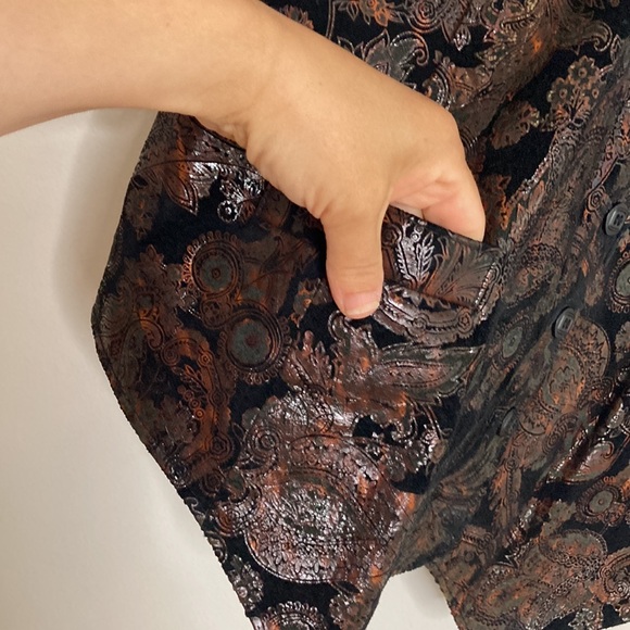 Vintage Vest Womens 10 Black Velour Red Faux Leather Paisley Goth 90s Waistcoat - Picture 6 of 12